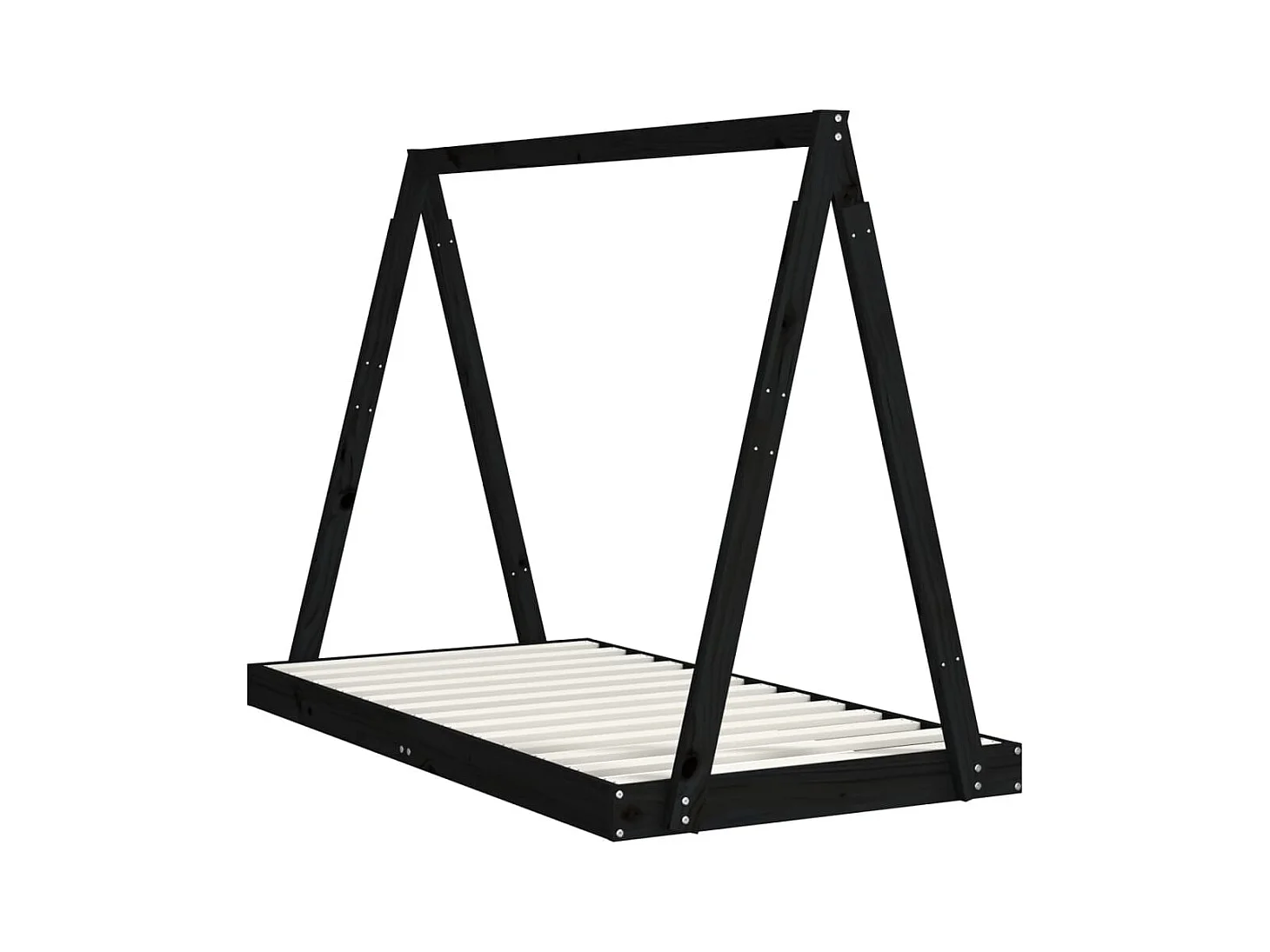 Cadre de lit pour enfant noir 80x160 bois de pin massif