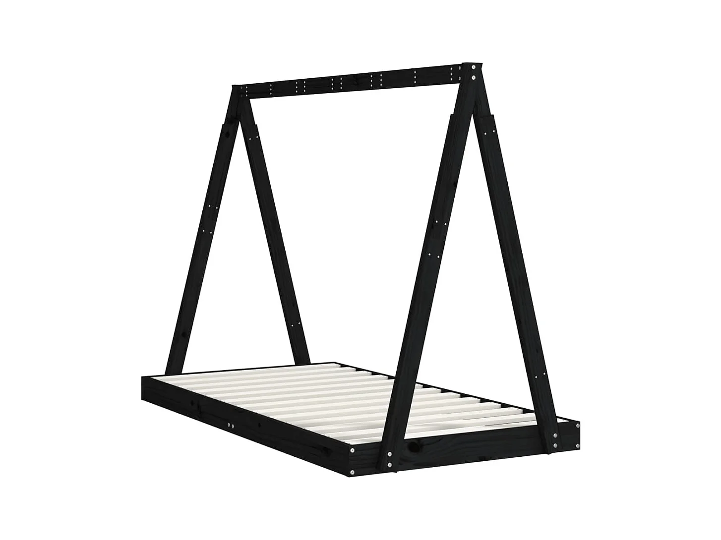Cadre de lit pour enfant noir 80x160 bois de pin massif