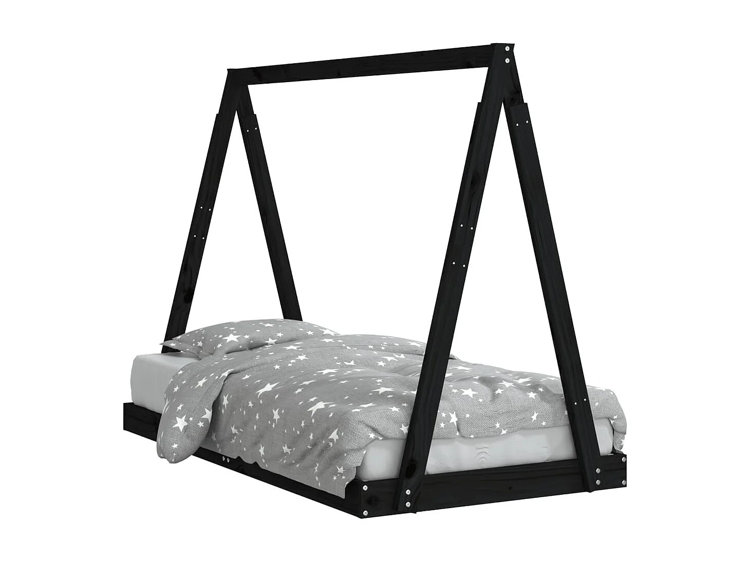 Cadre de lit pour enfant noir 80x160 bois de pin massif