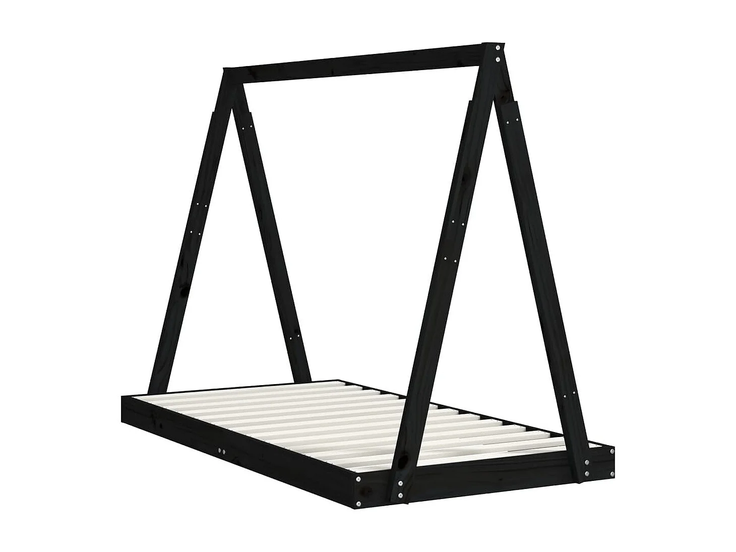 Cadre de lit pour enfant noir 80x160 bois de pin massif