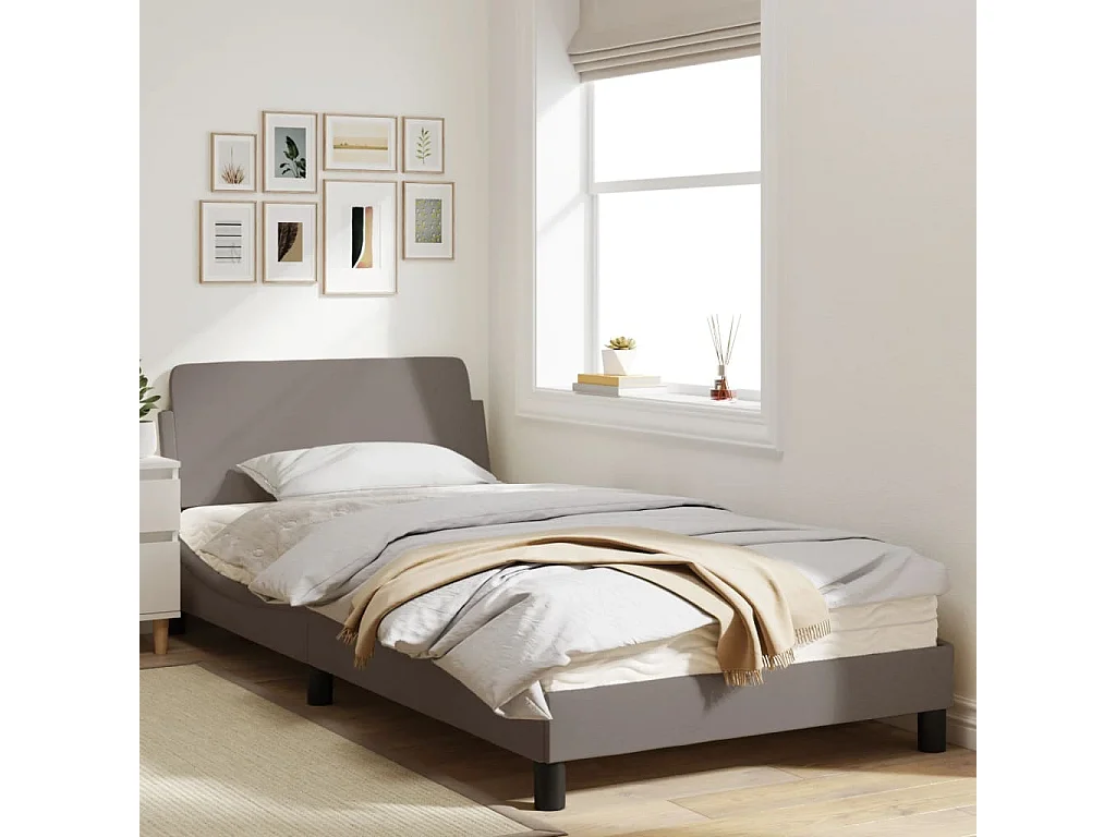 Cadre de lit avec tête de lit Taupe 100x200 Tissu