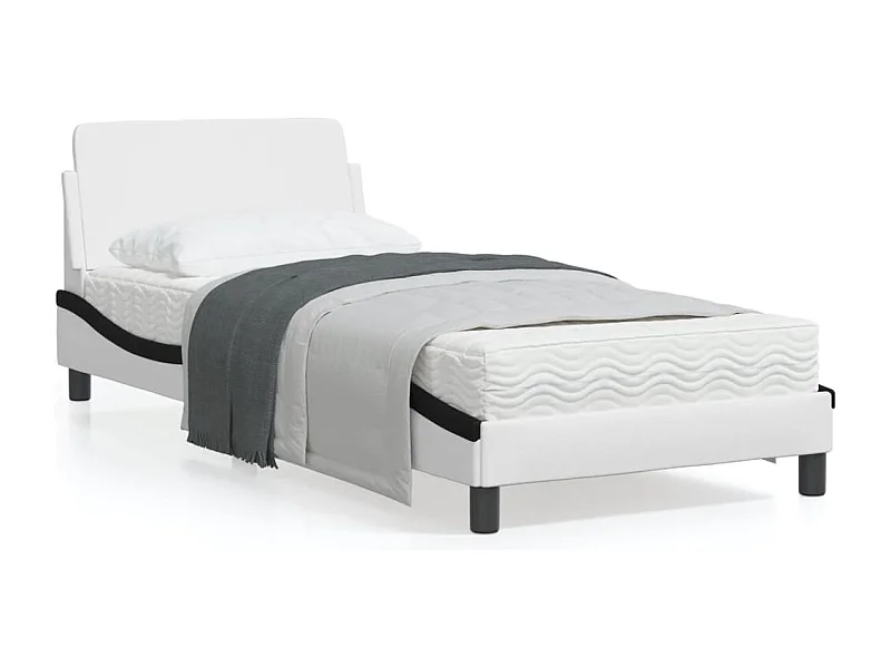 Cadre de lit avec tête de lit blanc et noir 90x200 similicuir