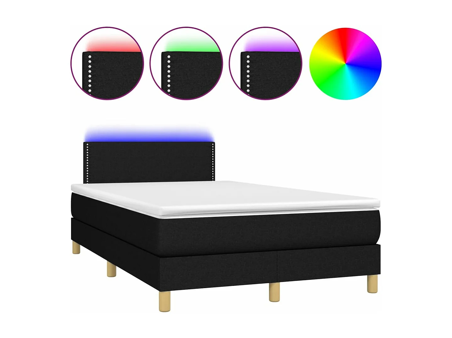 Sommier à lattes de lit matelas et LED noir 120x190 tissu