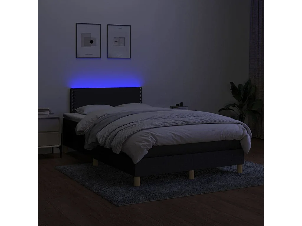 Sommier à lattes de lit matelas et LED noir 120x190 tissu