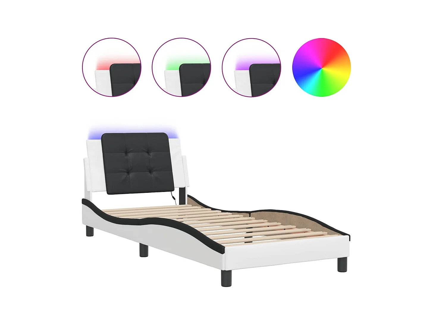 Cadre de lit avec lumières LED blanc noir 100x200 similicuir