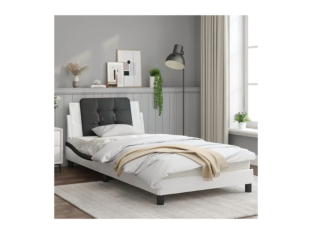 Cadre de lit avec lumières LED blanc noir 100x200 similicuir