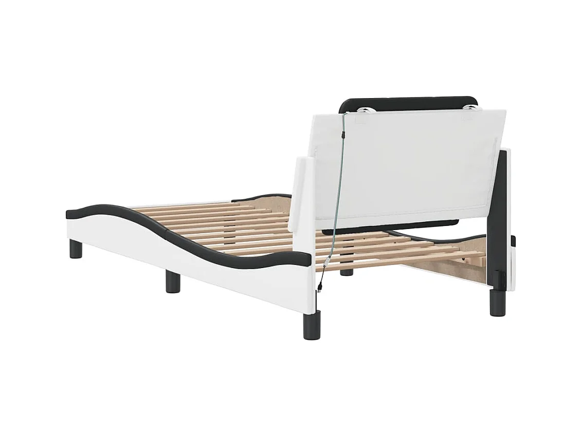 Cadre de lit avec lumières LED blanc noir 100x200 similicuir