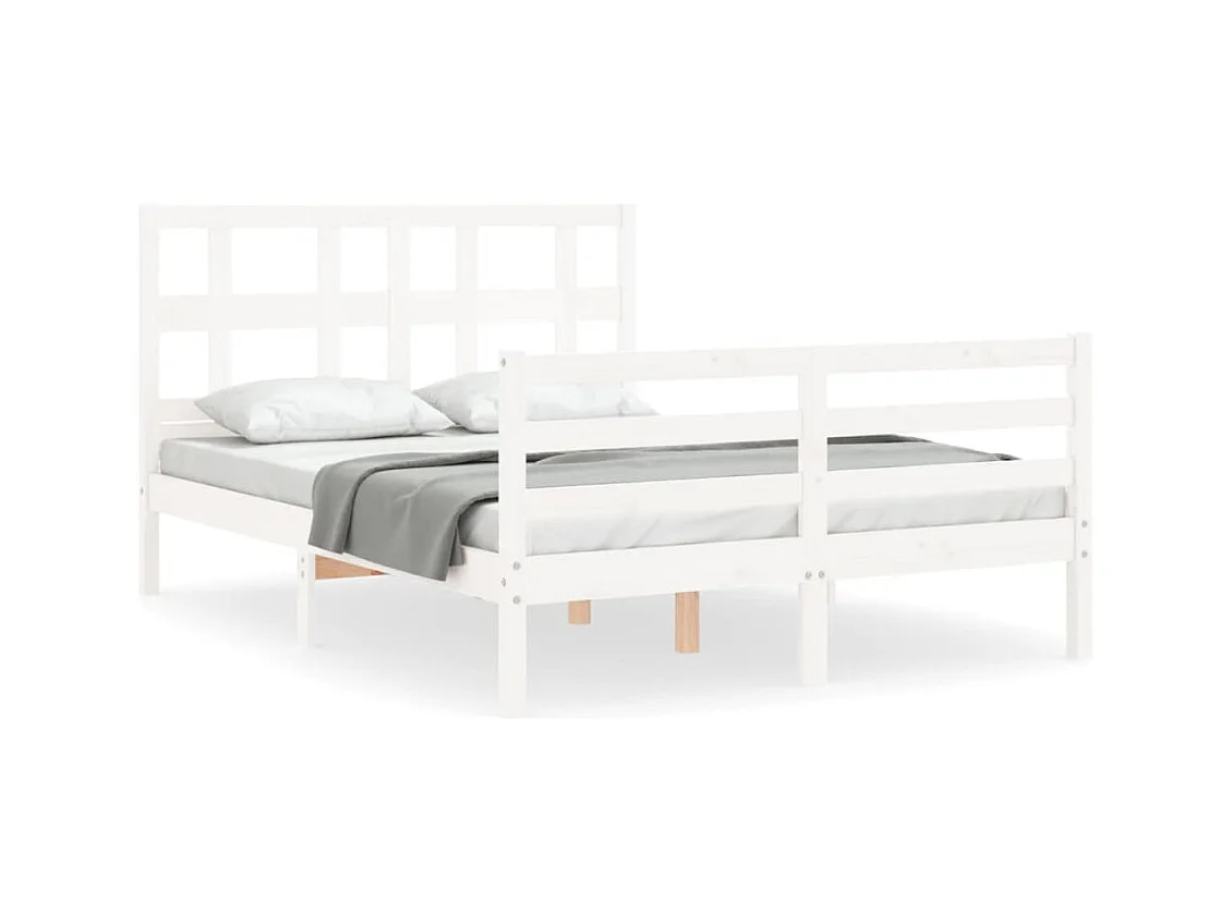 Cadre de lit avec tête de lit blanc 140x190 bois massif