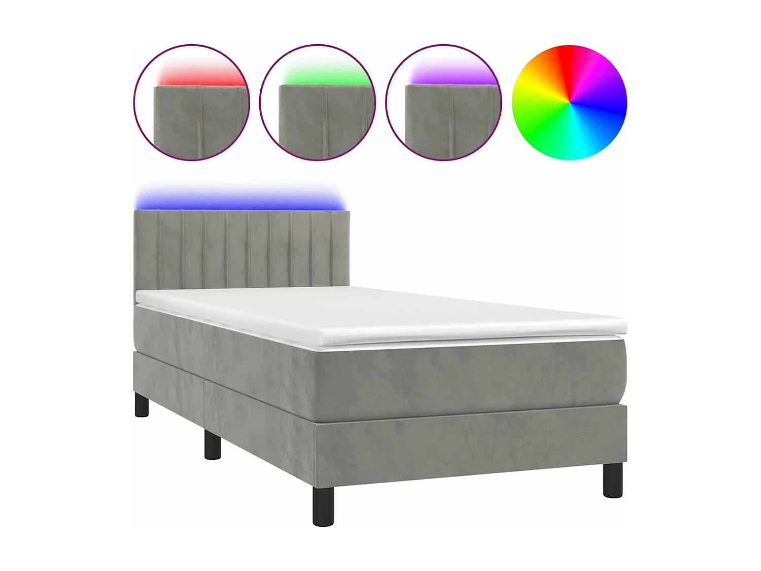 Sommier à lattes de lit et matelas et LED Gris clair 80x200