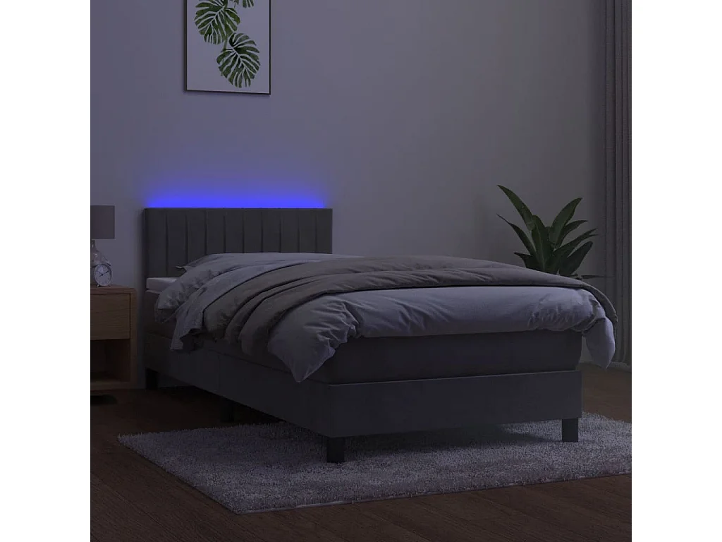 Sommier à lattes de lit et matelas et LED Gris clair 80x200
