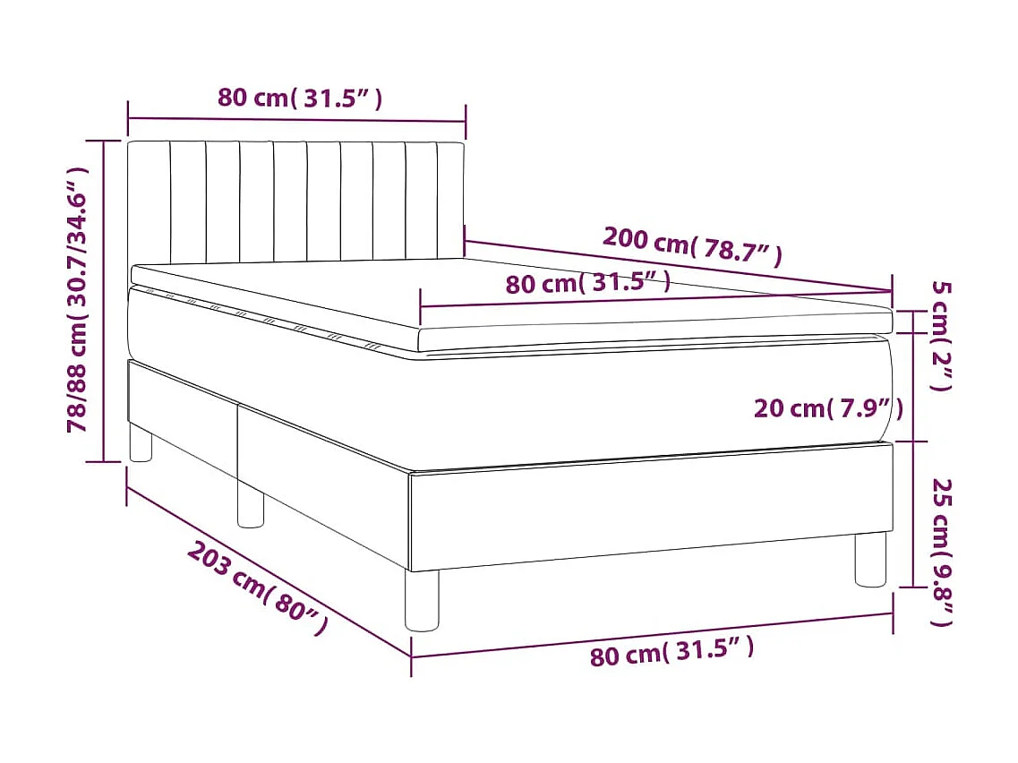 Sommier à lattes de lit et matelas et LED Gris clair 80x200