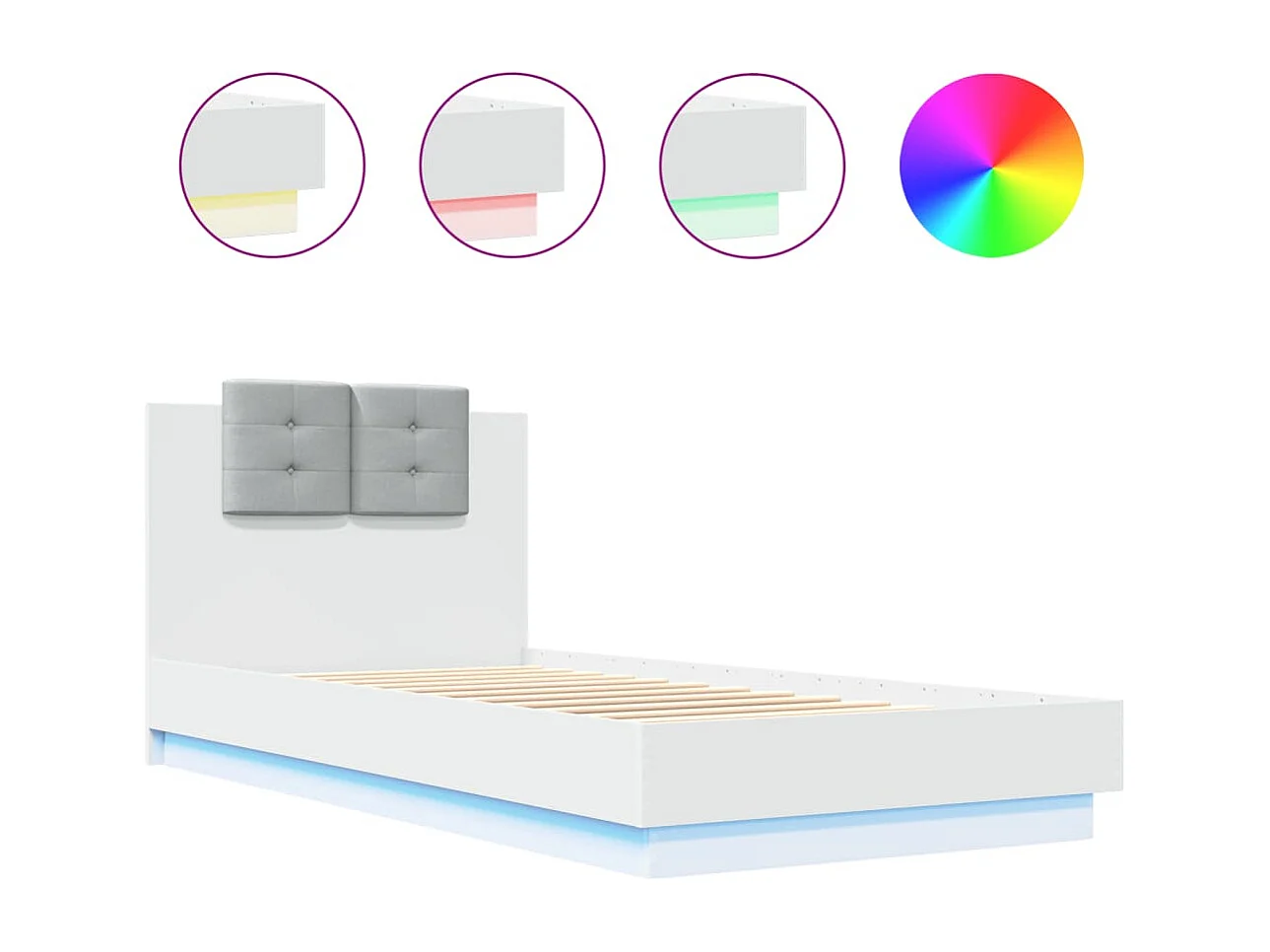 Cadre de lit avec tête de lit et lumières LED blanc 100x200