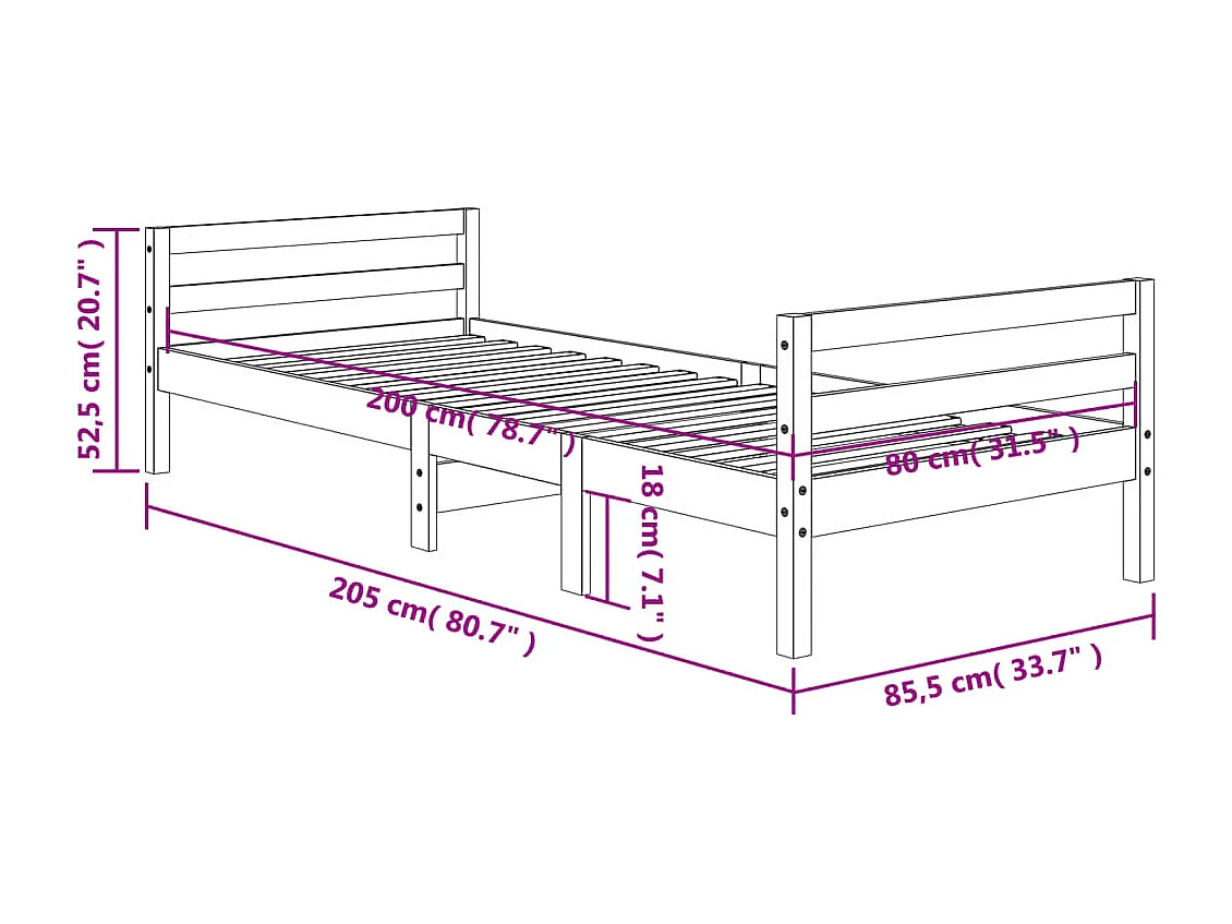 Cadre de lit marron 80x200 bois de pin massif