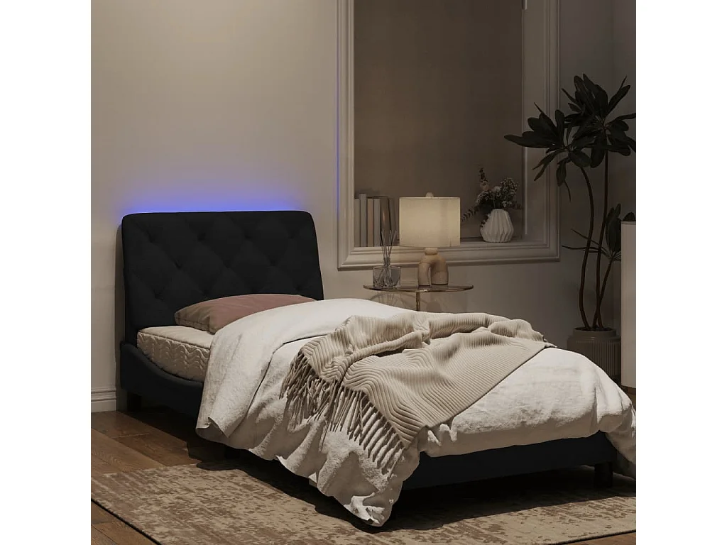Cadre de lit avec lumières LED noir 90x190 velours