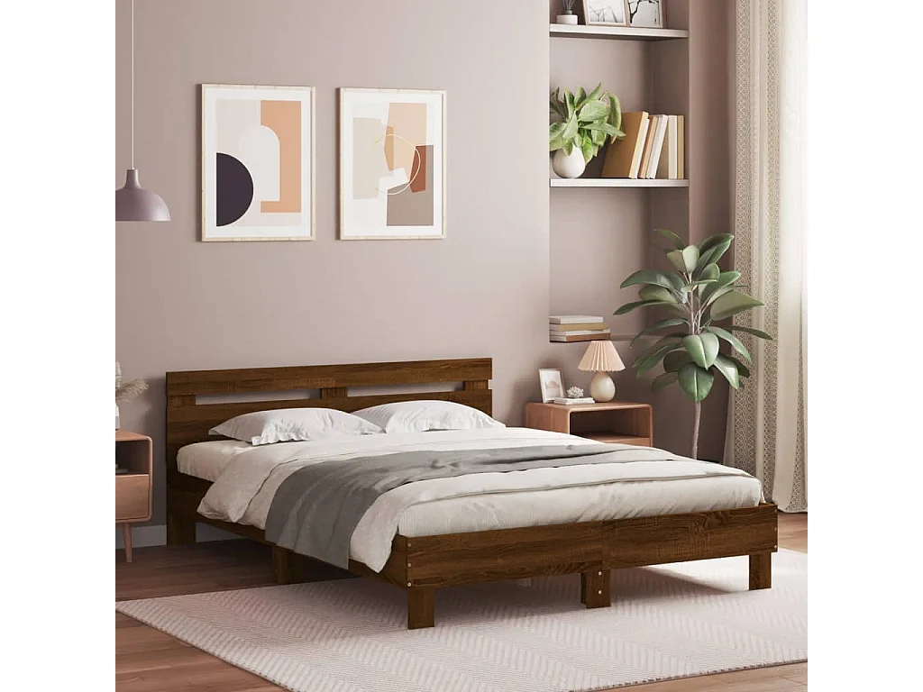 Cadre de lit avec tête de lit chêne marron 140x190