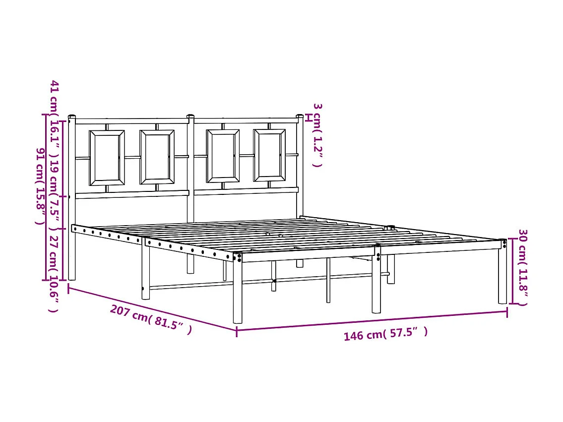 Cadre de lit métal avec tête de lit blanc 140x200