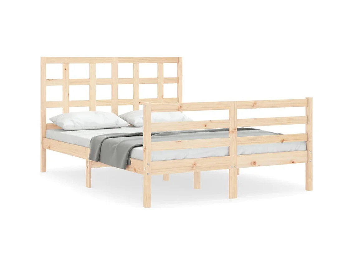 Bedframe met hoofdbord massief hout 140x190 cm