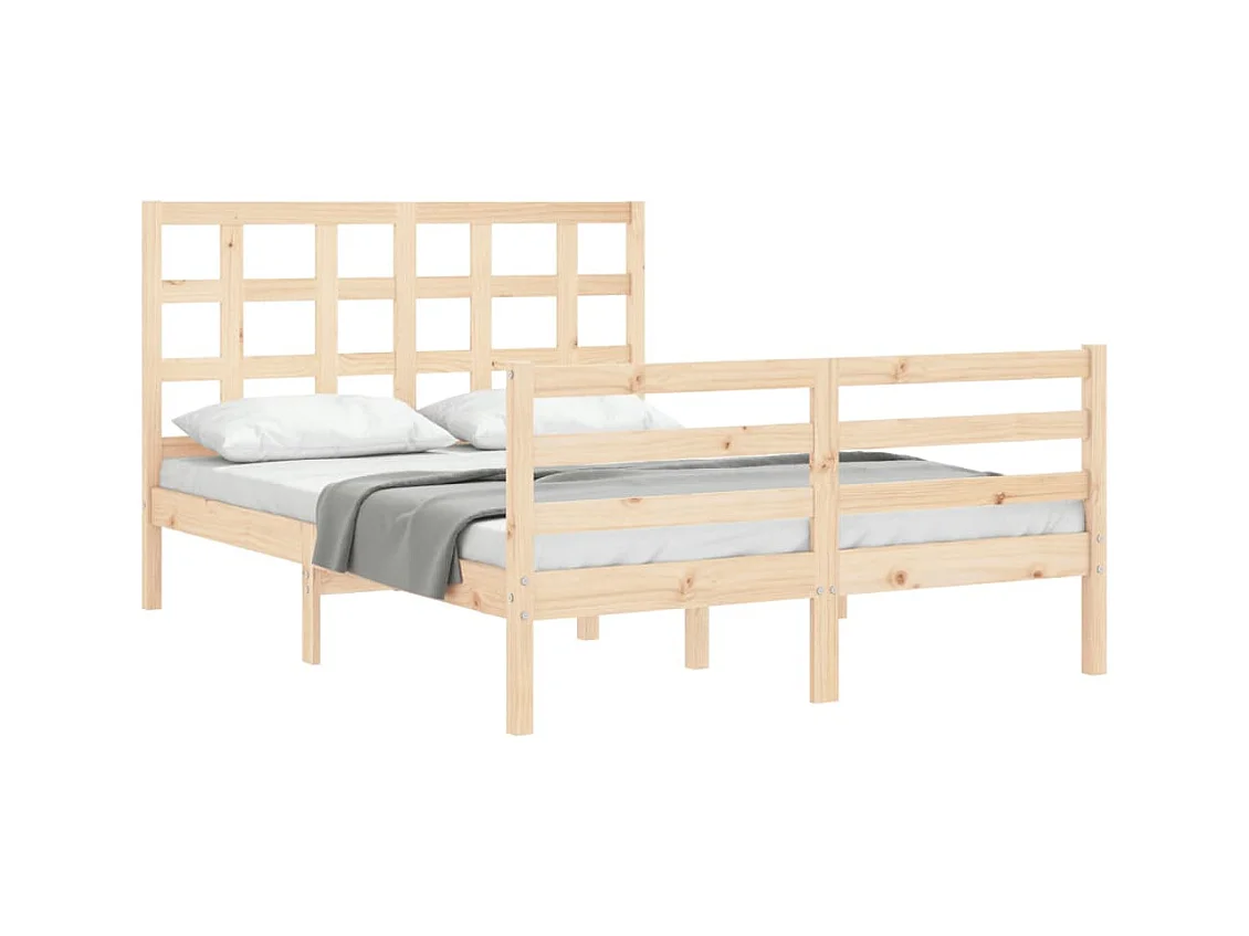 Bedframe met hoofdbord massief hout 140x190 cm