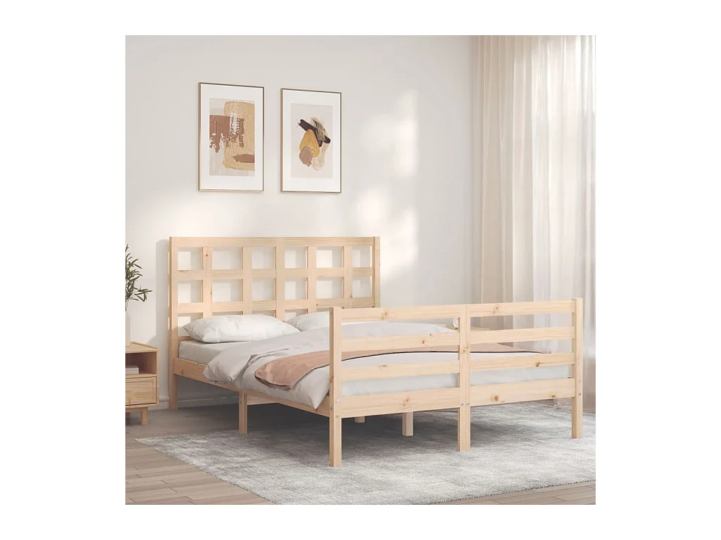 Bedframe met hoofdbord massief hout 140x190 cm