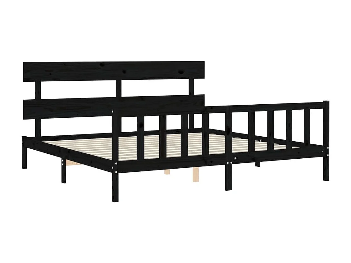 Cadre de lit avec tête de lit noir 200x200 bois massif