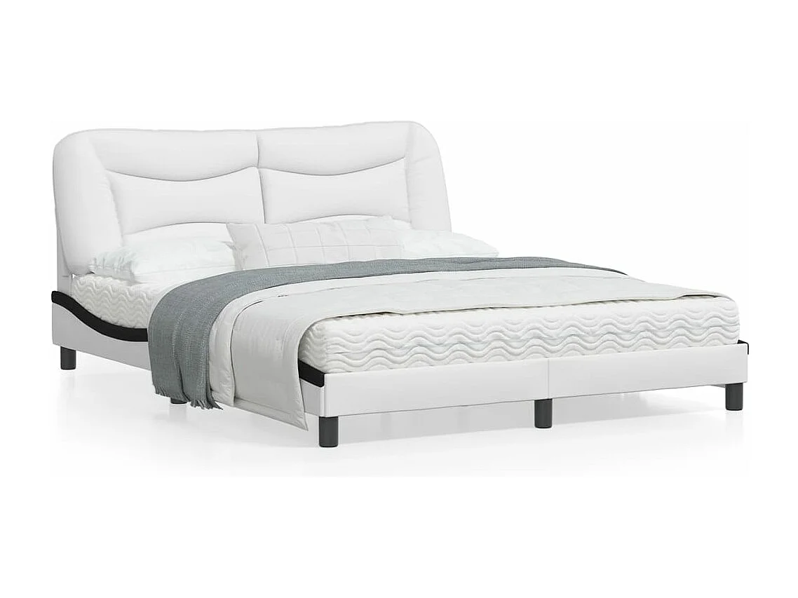 Cadre de lit avec lumières LED blanc noir 160x200 similicuir