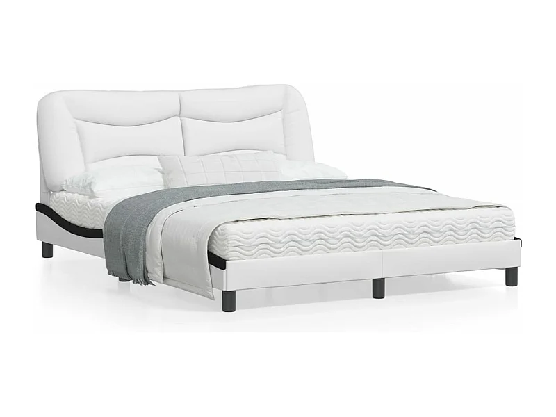 Cadre de lit avec lumières LED blanc noir 160x200 similicuir