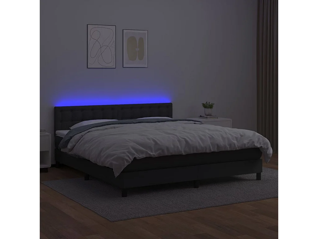 Sommier à lattes de lit avec matelas et LED Noir 180x200