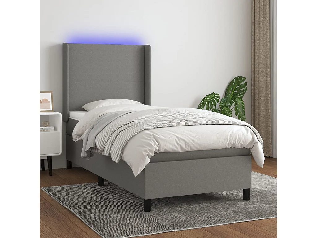 Sommier à lattes de lit matelas LED Gris foncé 90x190 Tissu
