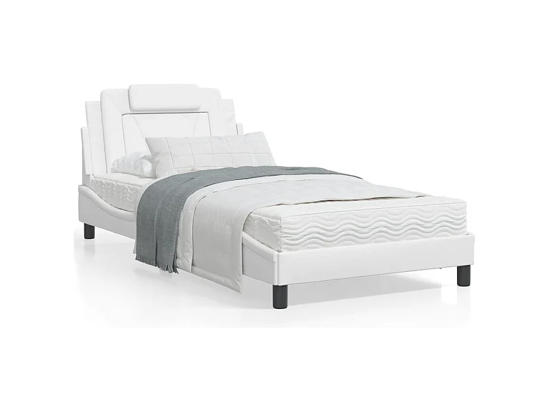Cadre de lit avec tête de lit Blanc 100x200 Similicuir