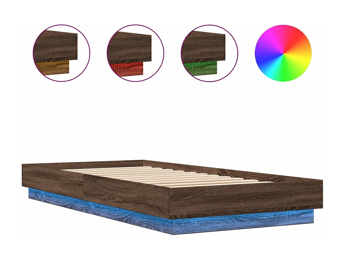 Cadre de lit avec lumières LED chêne marron 100x200