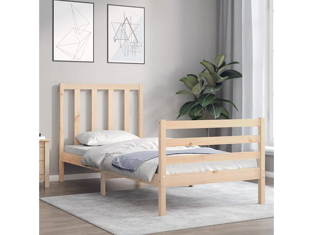 Cadre de lit avec tête de lit 90x200 bois massif