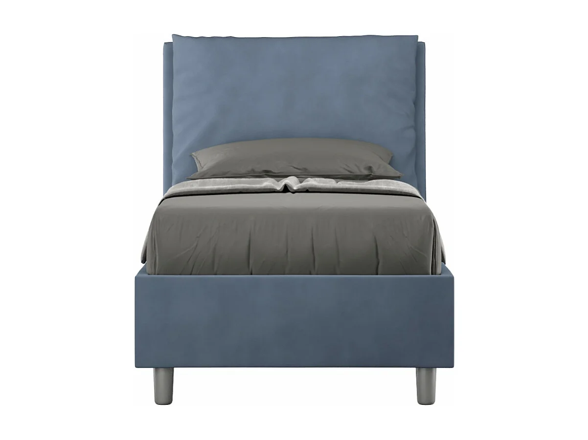Letto con rete imbottito 90x190 microfibra blu Appia