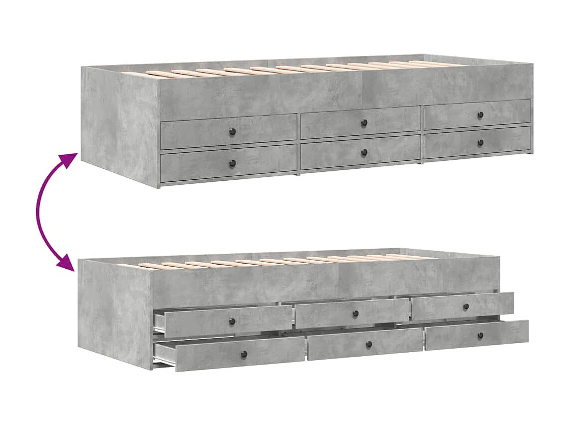 Lit de jour et tiroirs gris béton 90x200 bois d'ingénierie