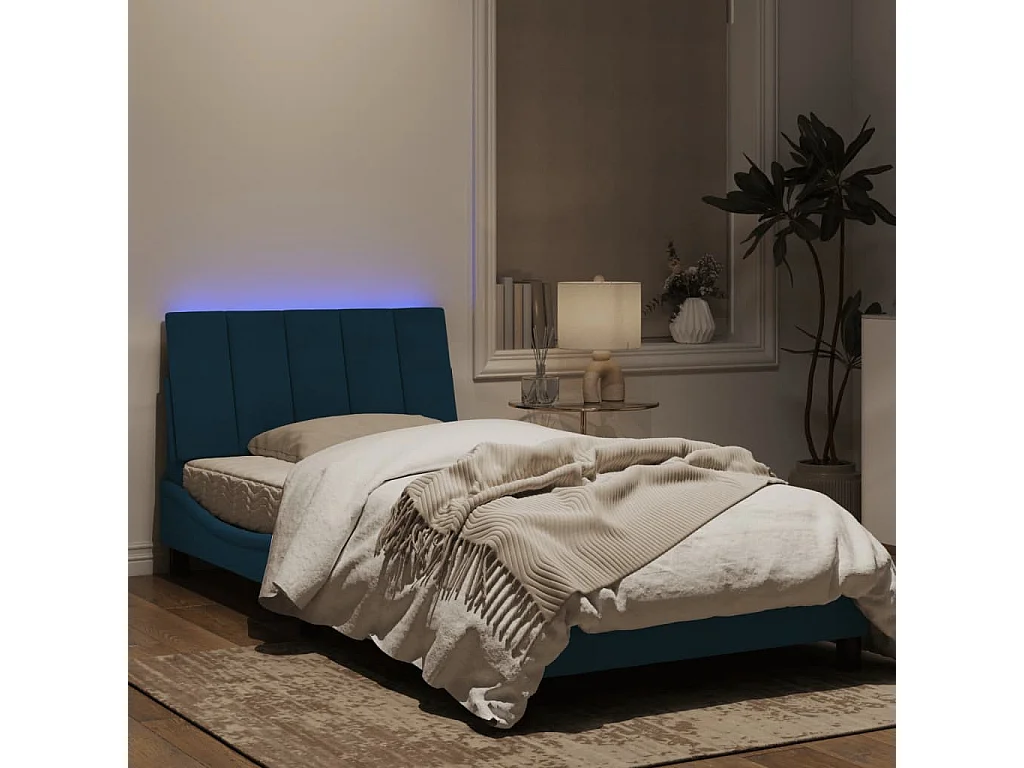 Cadre de lit avec lumières LED bleu 100x200 velours