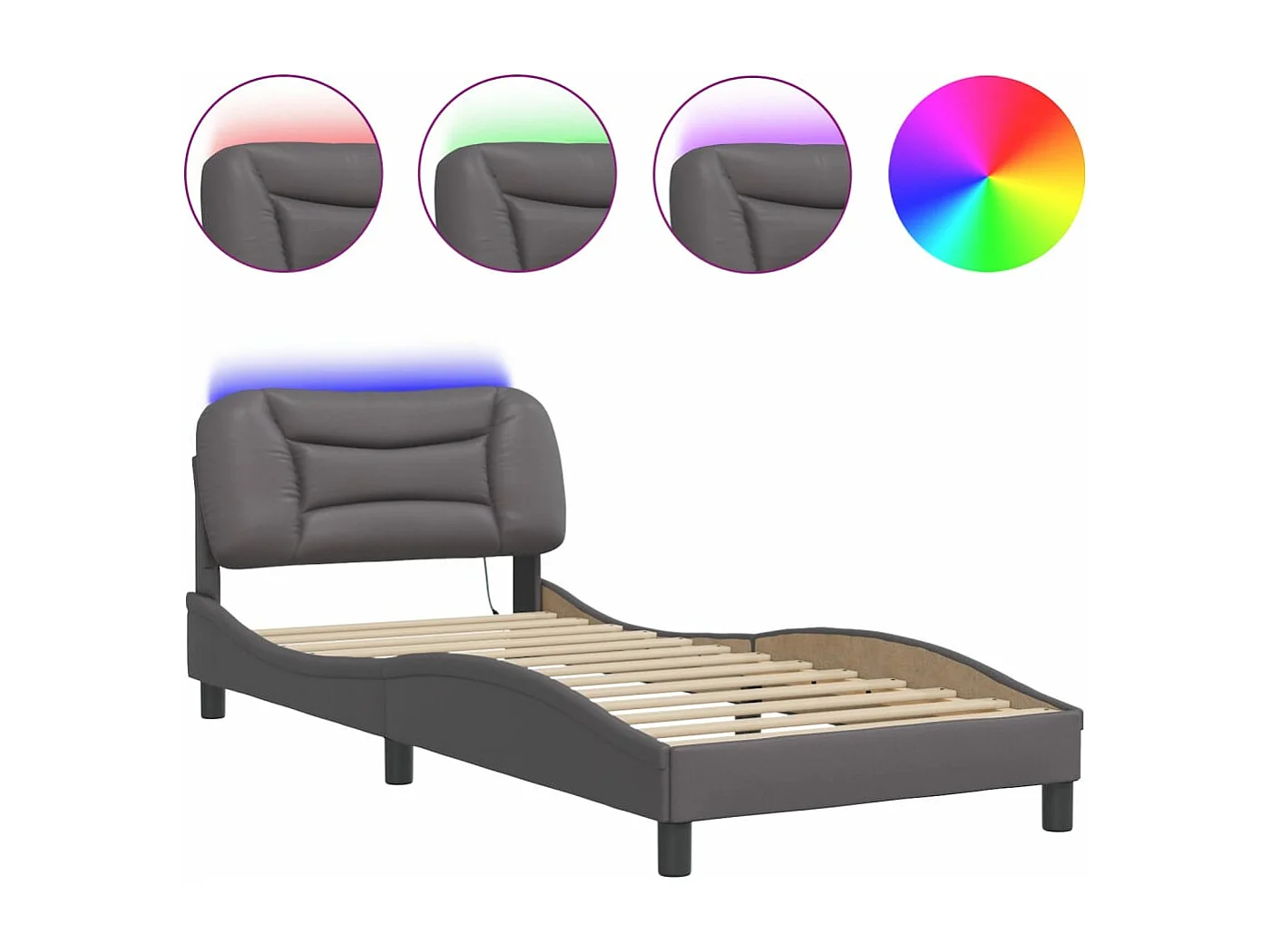 vidaXL Estructura de cama con luces LED cuero sintético gris 90x200 cm