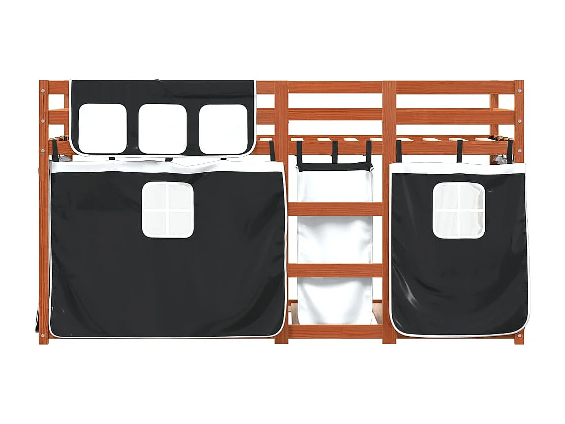 Lit superposé avec rideaux blanc-noir 80x200 bois pin massif