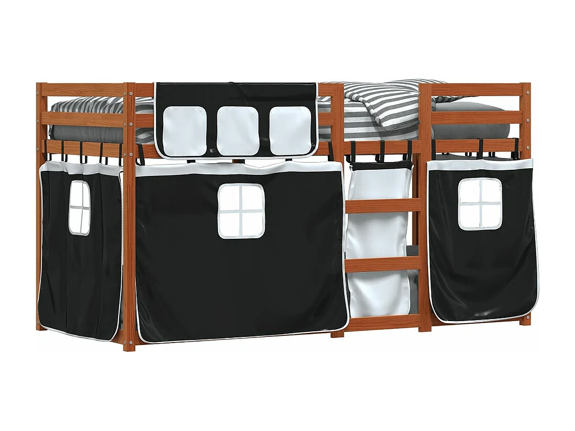 Lit superposé avec rideaux blanc-noir 80x200 bois pin massif