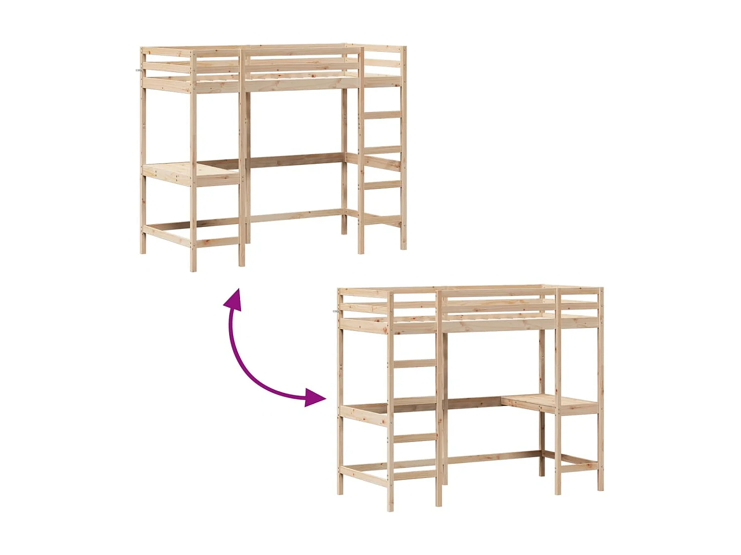 Lit superposé avec bureau 100x200 bois de pin massif