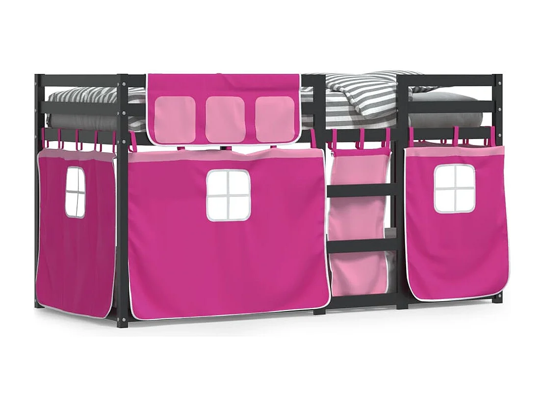 Lit superposé avec rideaux rose 90x200 bois pin massif