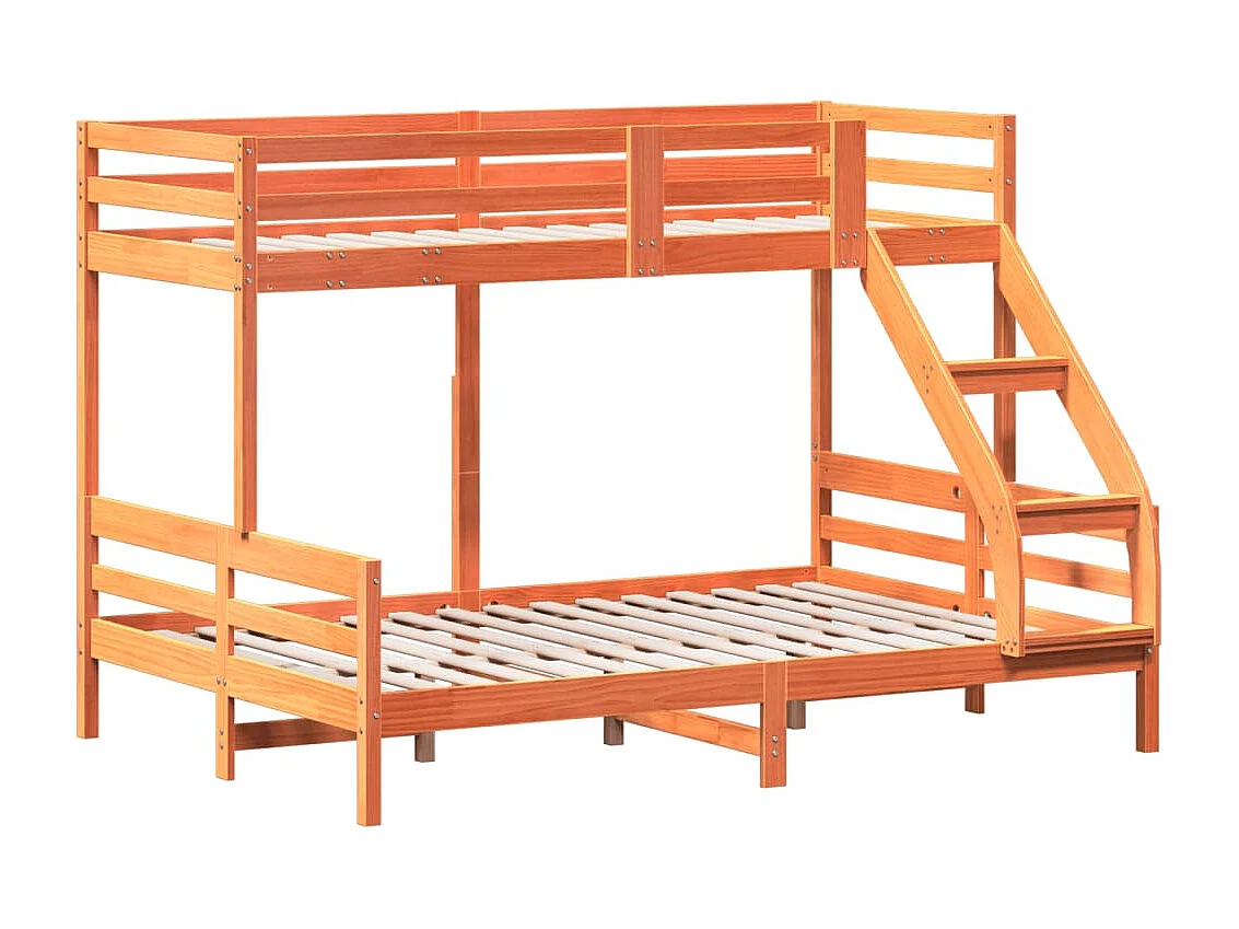Lit superposé 80x200-140x200 cire marron bois de pin massif
