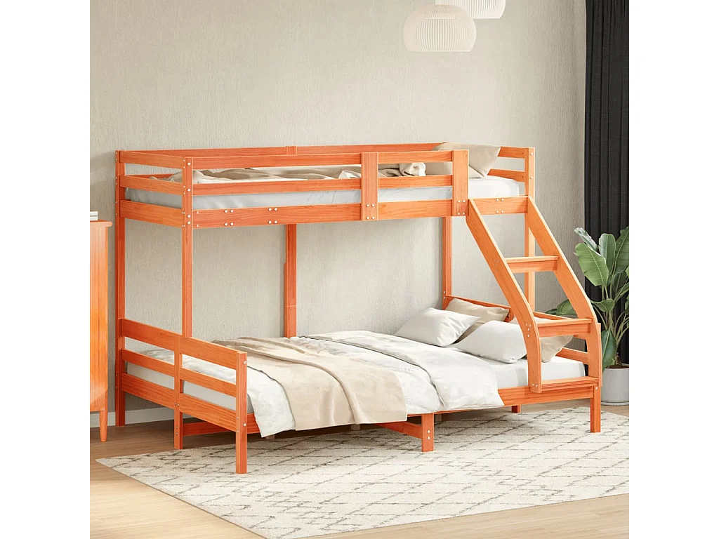 Lit superposé 80x200-140x200 cire marron bois de pin massif