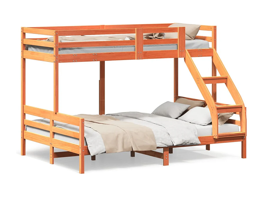 Lit superposé 80x200-140x200 cire marron bois de pin massif