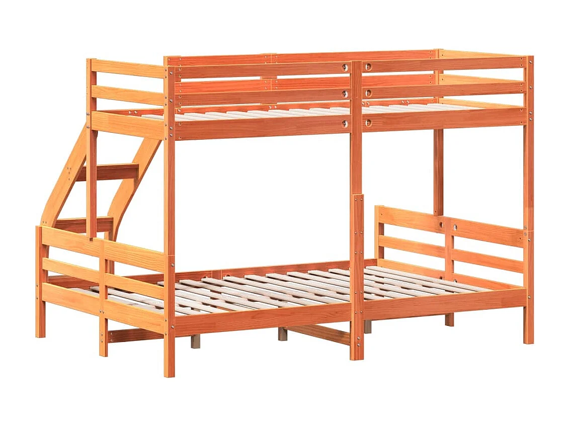 Lit superposé 80x200-140x200 cire marron bois de pin massif
