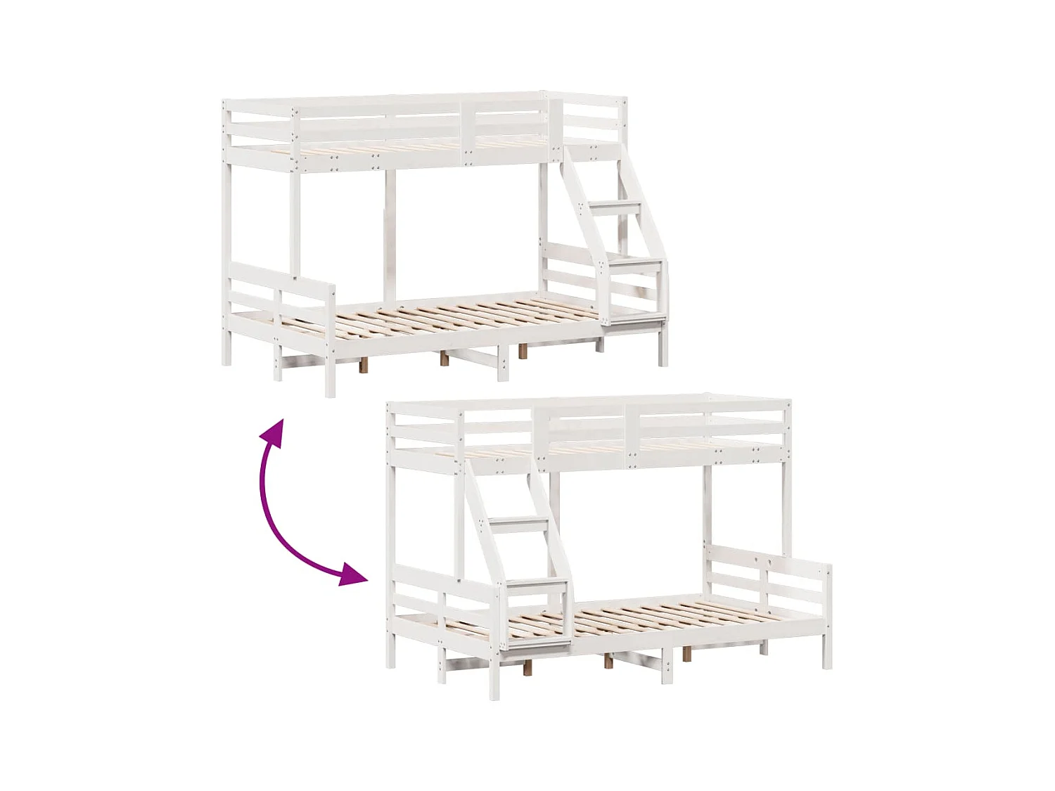 Lit superposé 80x200-120x200 blanc bois de pin massif