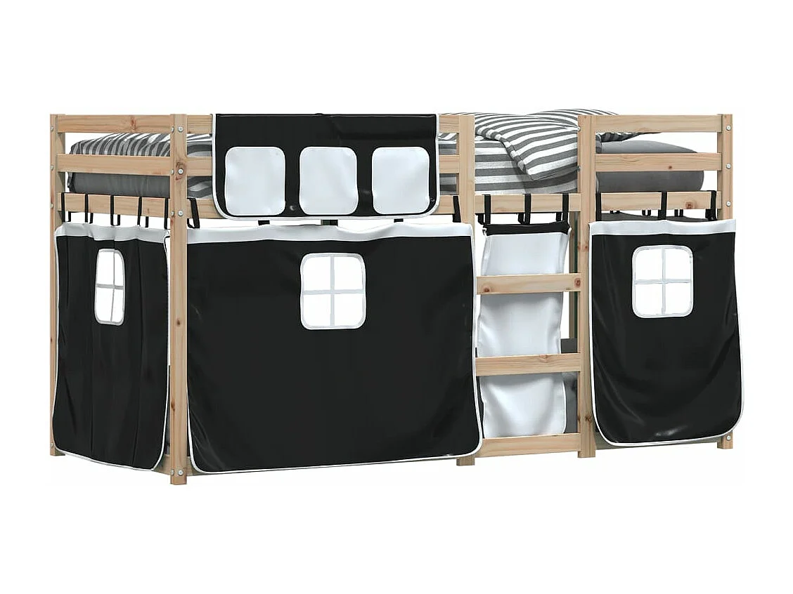 Lit superposé avec rideaux blanc-noir 90x190 bois pin massif
