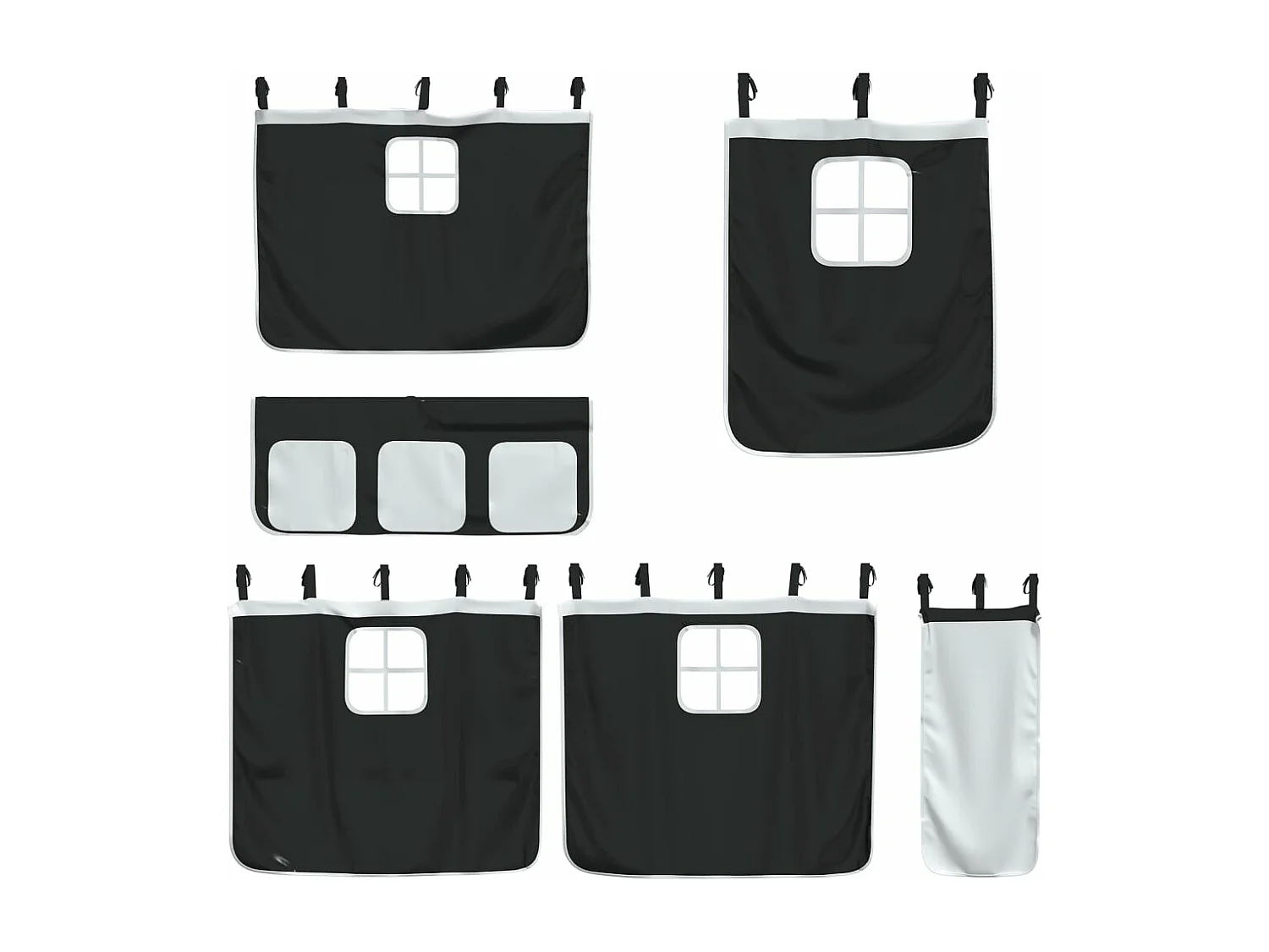 Lit superposé avec rideaux blanc-noir 90x190 bois pin massif