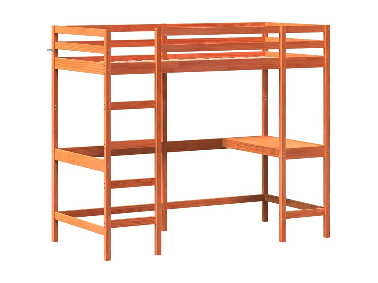 Lit superposé avec bureau marron 90x200 bois pin massif