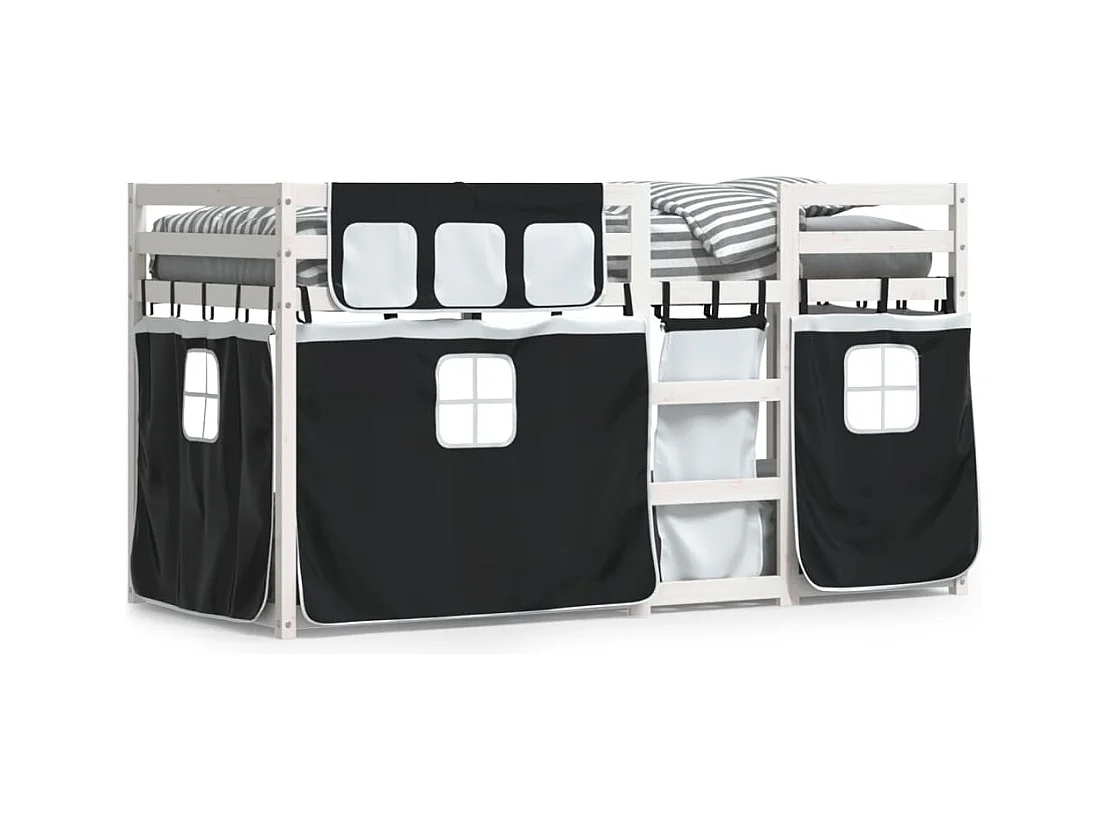 Lit superposé avec rideaux blanc-noir 80x200 bois pin massif