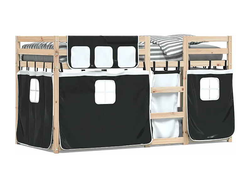 Lit superposé avec rideaux blanc-noir 90x200 bois pin massif
