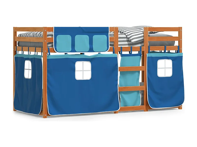 Lit superposé avec rideaux bleu 90x200 bois pin massif